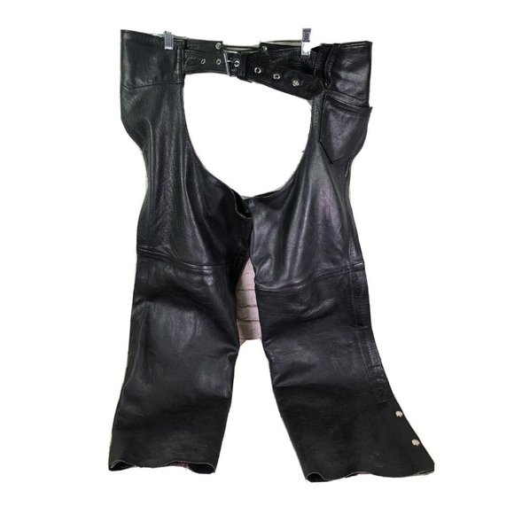 vtg Unik‎ internationalblack leather motorcycle chaps sz medium